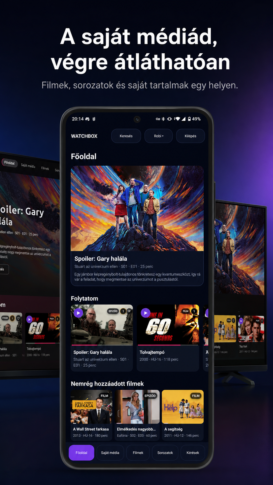Watchbox főoldal promókép mobil nézettel